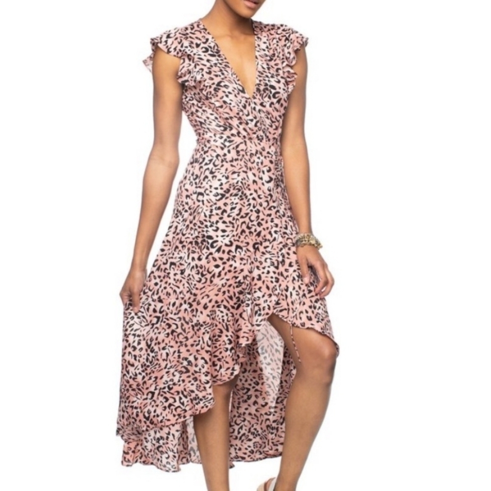 NWT BuddyLove Drew Wrap Maxi Dress in Pink Leopard Print Small